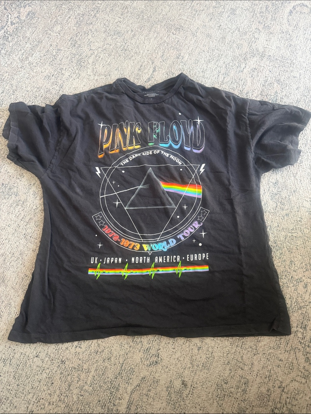 Pink Floyd Black Tee with Rainbow Prism Graphic